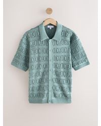 Next - Relaxed Fit Cotton Rich Short Sleeve Flower Crochet Knit Button-Through Polo Shirt - Lyst