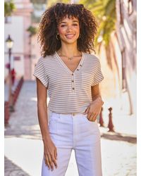 Sosandar - Stripe Textured Button Front Top - Lyst