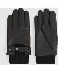 Reiss - Sanford - Black Leather Ribbed-cuff Gloves, M - Lyst