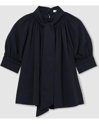 Reiss - Tie-Neck Short-Sleeve Blouse - Lyst