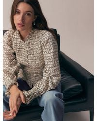 Next - Smocked Button Front Long Sleeve Blouse - Lyst