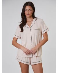 Loungeable - Trim Soft Rib Short Sleeve Button Through Pyjamas - Lyst