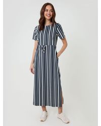 Threadbare - Drawstring Waist Side Split 100% Cotton Jersey Midi Dress - Lyst