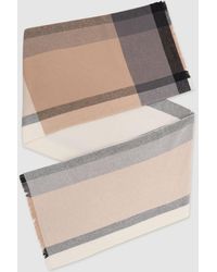 Reiss - Cora - Taupe/grey Check Scarf With Wool, One - Lyst