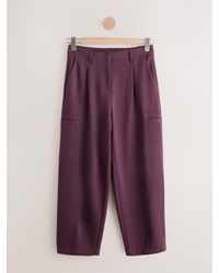 Next - Burgundy Ponte Cargo Barrel Leg Trousers - Lyst