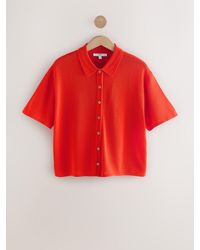 Next - Knitted Collared Short Sleeve Shirt With Linen - Lyst
