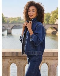 Sosandar - Funnel Neck Denim Bomber Jacket - Lyst
