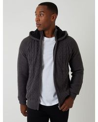 Threadbare - Cable Knit Microfleece Lined Zip Through Hoodie - Lyst