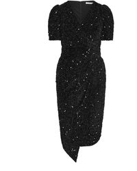 Yours Curve - London Sequin Velvet Puff Sleeve Wrap Dress - Lyst
