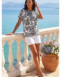 Roman - Floral Stripe Print Stretch Top - Lyst