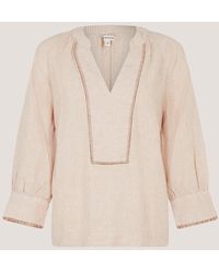 Monsoon - Frida V-Neck Stripe Linen-Blend Long Sleeve Top - Lyst