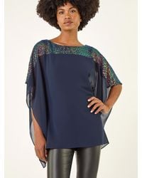 Roman - Sequin Yoke Contrast Chiffon Tunic Top - Lyst