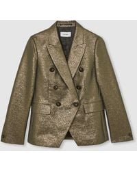 Reiss - Sienna Double-Breasted Metallic Suit Blazer With Cotton - Lyst