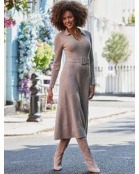 Sosandar - Contrast Trim Knitted Midi Shirt Dress - Lyst