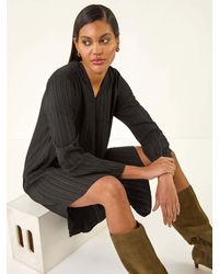 Roman - Textured V-Neck Swing Dress - Lyst