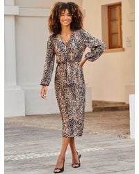 Sosandar - Animal Print Knot Front Plisse Dress - Lyst
