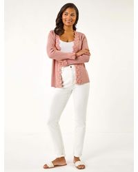 Roman - Lace Trim Knit Cardigan - Lyst