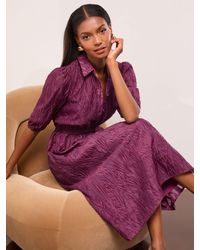 Lipsy - Fit And Flare Textured 3/4 Sleeve Button Through Midi Shirt Dress - Lyst