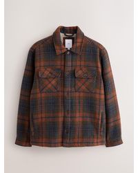 Next - Rust Borg Lined Check Shacket - Lyst