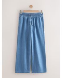Next - Light Denim Maternity Linen Blend Drawstring Wide Leg Jeans - Lyst