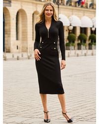 Sosandar - Zip Front Collarless Ponte Dress - Lyst