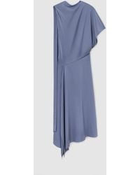 Reiss - Naomi - Lilac Purple Satin One-shoulder Draped Midi Dress, Us 4 - Lyst
