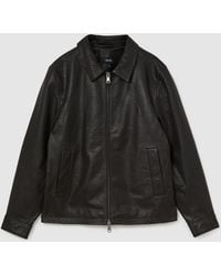 Reiss - Ortega - Dark Brown Leather Collared Zip-through Jacket, Xxl - Lyst