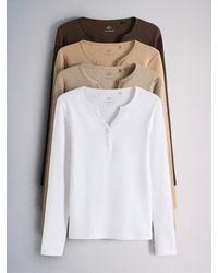 The Set - 4 Pack Long Sleeve Button Henley T-Shirts/Neutral/Oat Marl - Lyst