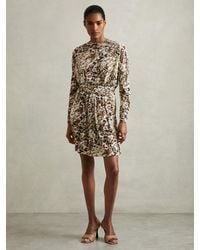Reiss - Khaki & Cream Floral Print Jersey Dress - Lyst