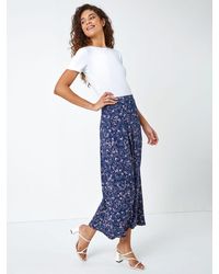 Roman - Floral Print Stretch Midi Skirt - Lyst