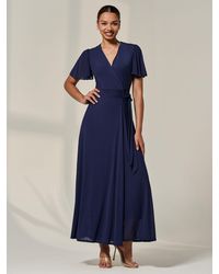 Jolie Moi - Angel Sleeve Wrapped Mesh Maxi Dress - Lyst
