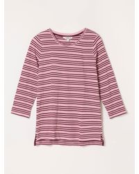 FatFace - Fatface Natalie Dusky Textured Stripe 3/4 Sleeve T-Shirt - Lyst