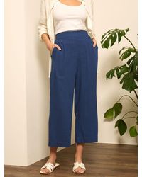 M Com - Cropped Wide Leg Linen Trousers - Lyst