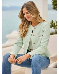 Sosandar - Boucle Collarless Jacket With Button Detail - Lyst