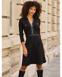 Sosandar - Zip Front Fit Ponte Dress With Faux Leather Trim - Lyst
