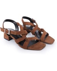 OFF THE HOOK - Nicola Suede Leather Strappy Low Block Heel Sandals - Lyst