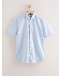 Next - Regular Fit Cotton/Linen Blend Short Sleeve Cutaway Collar Shirt - Lyst
