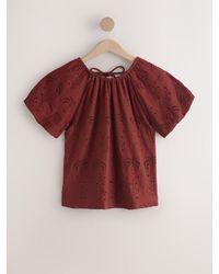 Next - Broderie Volume Sleeve Tie Back Top - Lyst