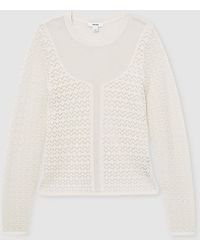 Reiss - Bella - Ivory Pointelle-knit Long-sleeve Top, M (us 8-10) - Lyst