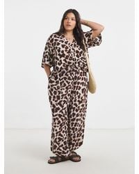 Simply Be - Simply Be Leopard Print Oversized Tie Waist Crinkle Wide Leg Trousers - Lyst