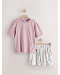 Next - Lilac Woven Stripe Short Pyjamas Set - Lyst