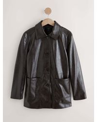 Next - Chocolate Faux Leather Button Through Jacket - Lyst