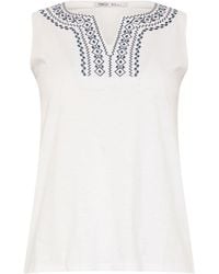 M Com - Petite Embroidered Notch Neck Top - Lyst