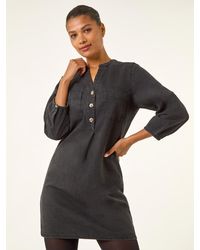 Roman - Cotton Denim Button Shift Dress - Lyst