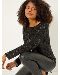 Roman - Sequin Long Sleeve Stretch Blouse - Lyst