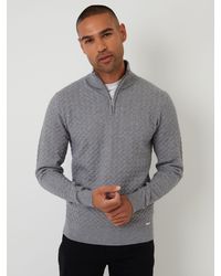 Threadbare - Textured Cable Knit Quarter Zip Jumper - Lyst