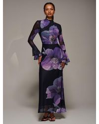 Jolie Moi - Ruffle Long Sleeve Mesh Maxi Dress - Lyst