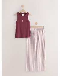 Self - Burgundy Stripe Ribbed Vest Top And Long Leg Pyjamas Set - Lyst