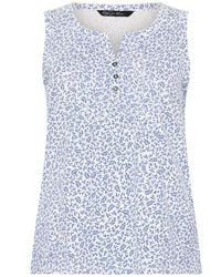 M Com - Petite Leaf Print Cotton Sleeveless Henley Top - Lyst