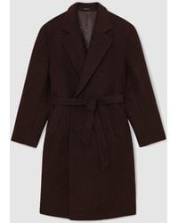 Reiss - Chocolate Clavis Bouclé Double-Breasted Overcoat Wool-Blend - Lyst